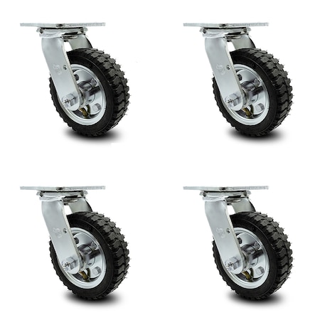 Service Caster 6 Inch Black Pneumatic Wheel Swivel Casters with Bolt Swivel Locks Set SCC SCC-100S150-PNB-BSL-4